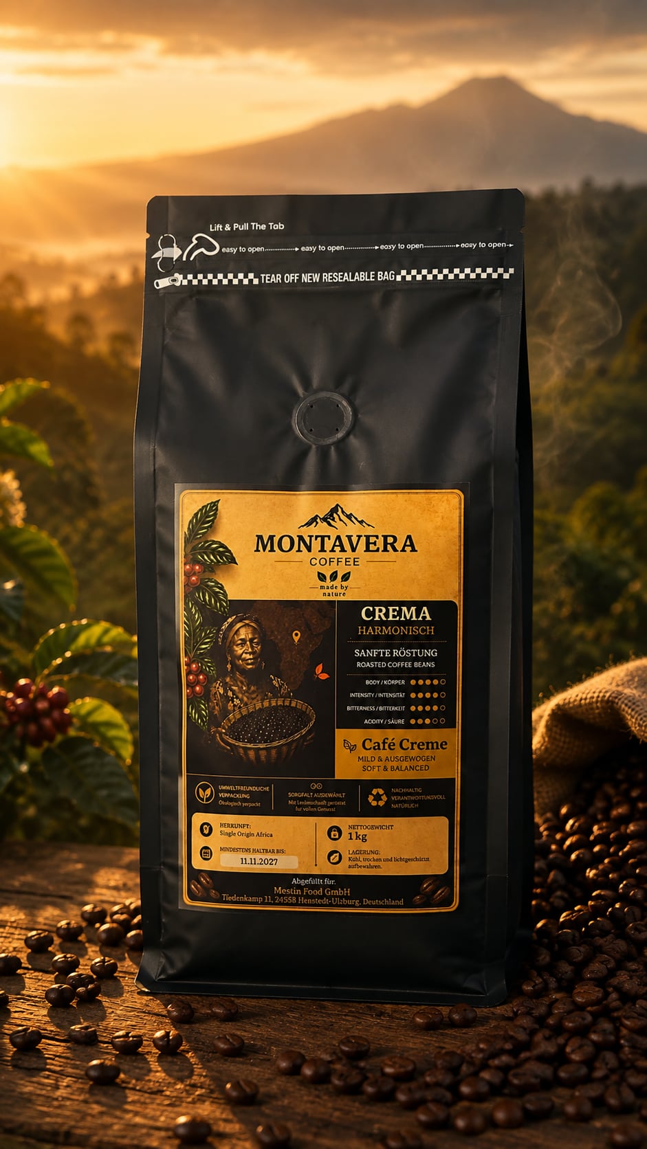 Schwarze Montavera-Crema-Kaffeepackung