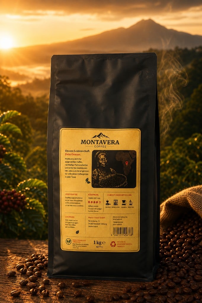 Rückseite der Montavera-Espresso-Kaffeepackung mit Produktinformationen