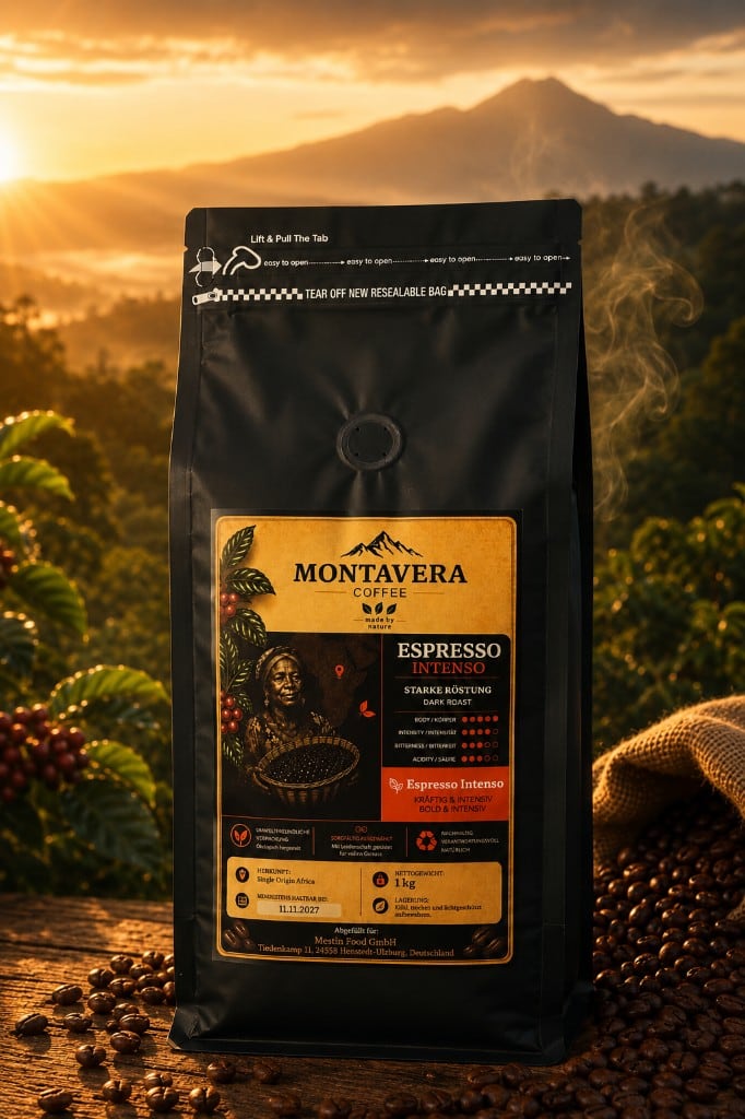 Schwarze Montavera-Espresso-Intenso-Kaffeepackung